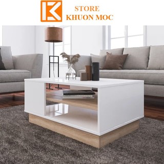Bàn trà , Bàn sofa phòng khách 2 tầng trắng kết hợp vân gỗ sồi đẹp phòng khách KM03