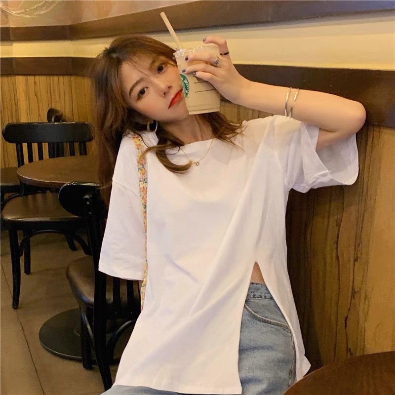 LAM - áo nữ xẻ tà, áo thun nữ xẻ tà form rộng giấu quần chất cotton xược dày dặn mặc mát
