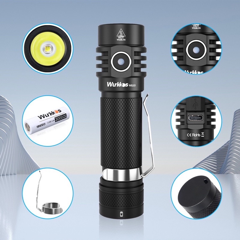 Đèn pin Wurkkos WK03, LED SST40 siêu sáng siêu nhỏ gọn 1800lumen sử dụng pin 18650 sạc lại được