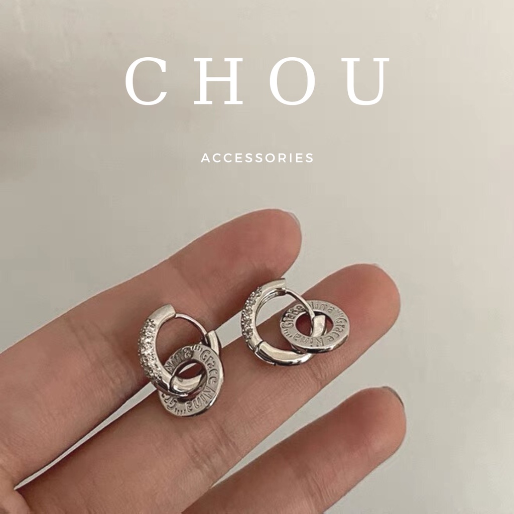 Bông Tai, Khuyên Tai Đính Đá Khắc Chữ | CHOU ACCESSORIES |