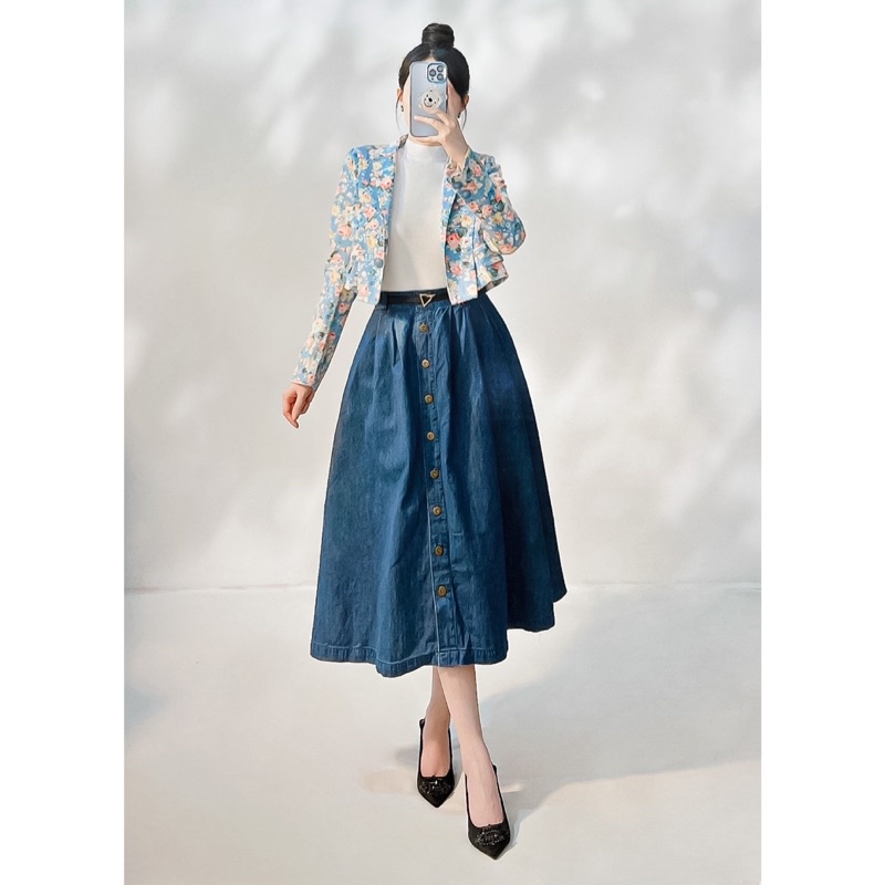 Vest blazer croptop hoa hồng pastel