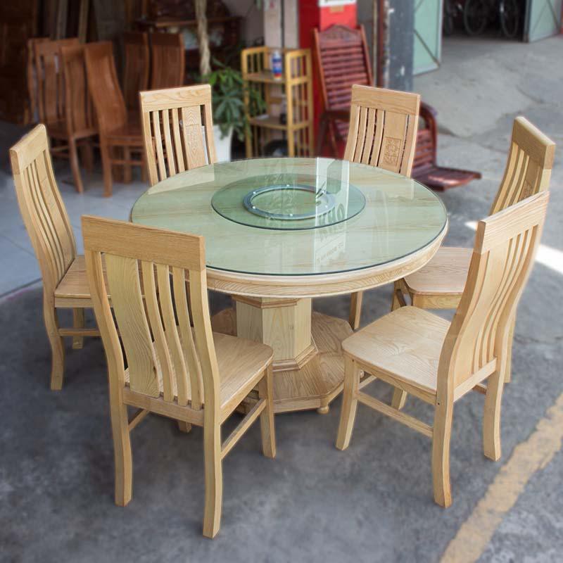 Bộ bàn ăn tròn tự nhiên gỗ sồi 6 ghế D34 (FREESHIP 60 KM )
