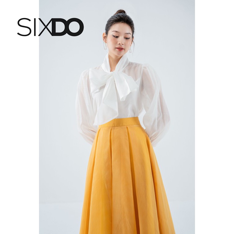 Chân váy vàng tơ oganza xếp ly to SIXDO (Yellow Box Pleated Midi Skirt)