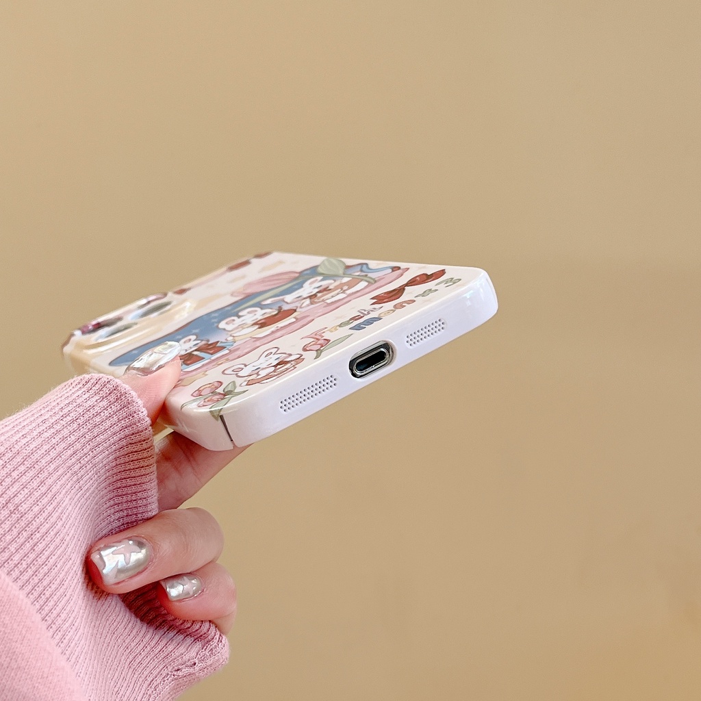Ốp Điện Thoại Cứng Chống Sốc Hình Hoa Tulip Và Thỏ Dễ Thương Cho iPhone 14 / 13 / 12 / 11 / X / 8 / 7P
