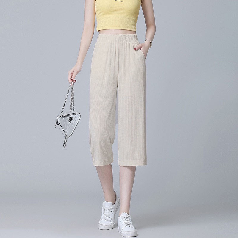 Quần Ống Rộng Nữ DVGIT Dáng Lửng Lỡ Chất Liệu Tăm Lạnh Màu Be Sữa Mát Mịn Phù Hợp Đi Chơi Dạo Phồ Thời Trang Hàn Quốc | BigBuy360 - bigbuy360.vn