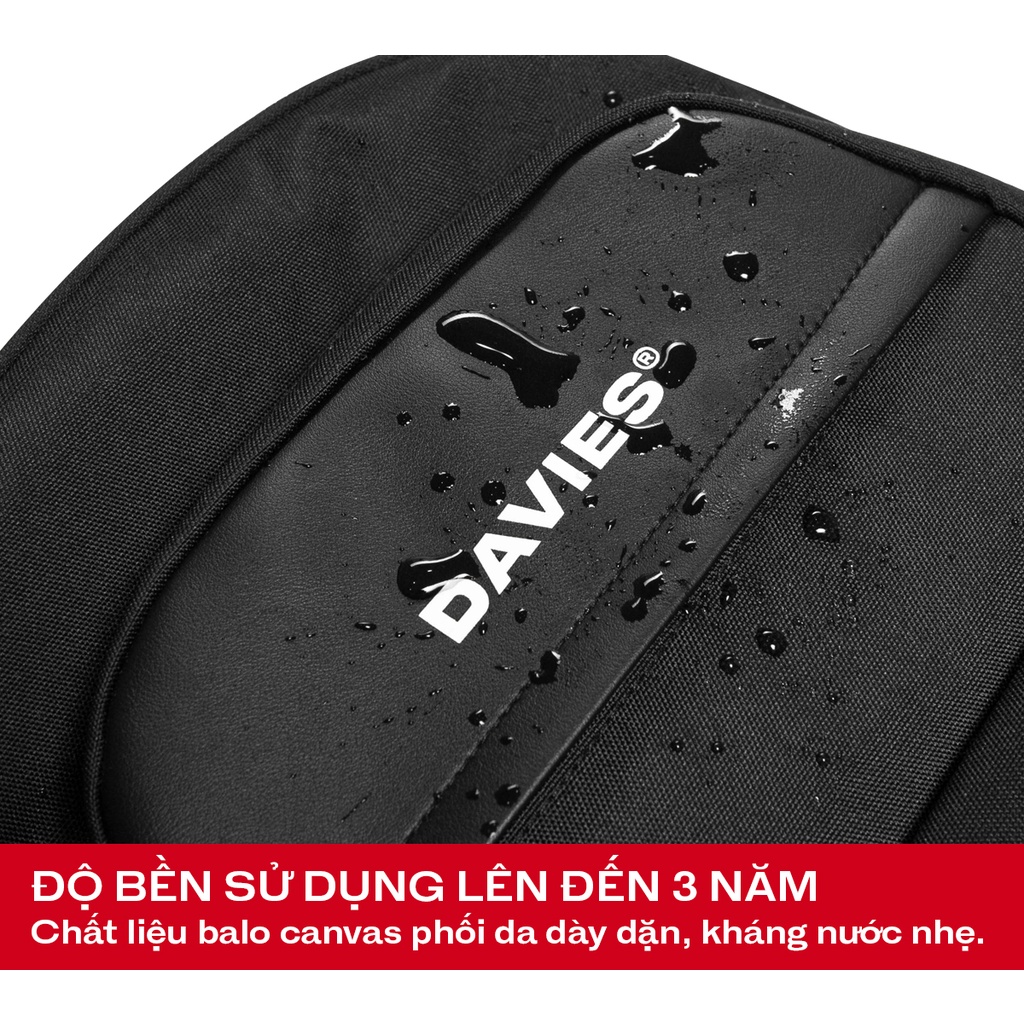 Balo đi học nam nữ màu đen Canvas phối da GO Backpack local brand Davies | D-P44