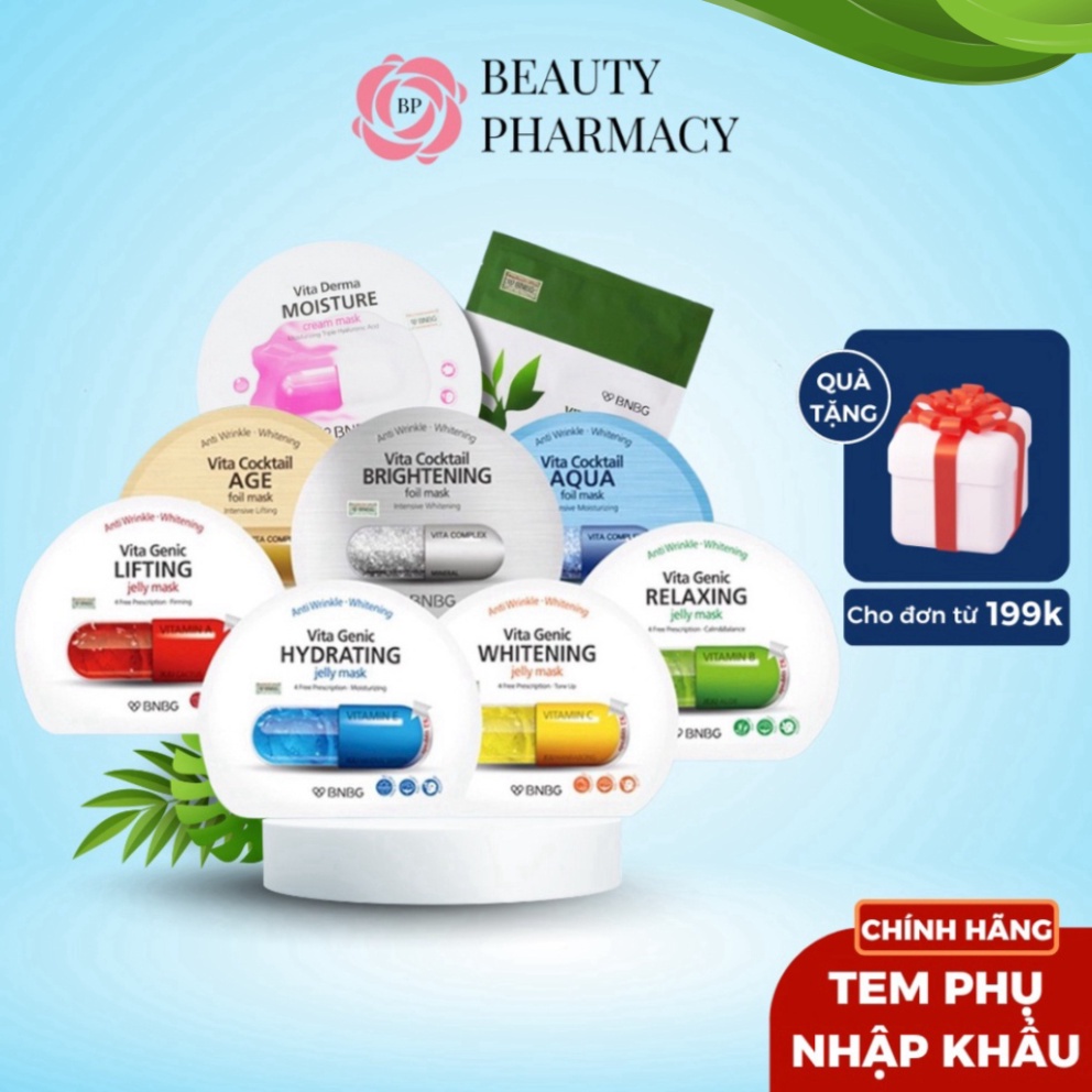 Mặt nạ miếng dưỡng ẩm, dưỡng trắng, giảm mụn, phục hồi da Hàn Quốc BNBG Mask (Vitamin A,B,C,E, trà xanh) Beauty BPR065 1