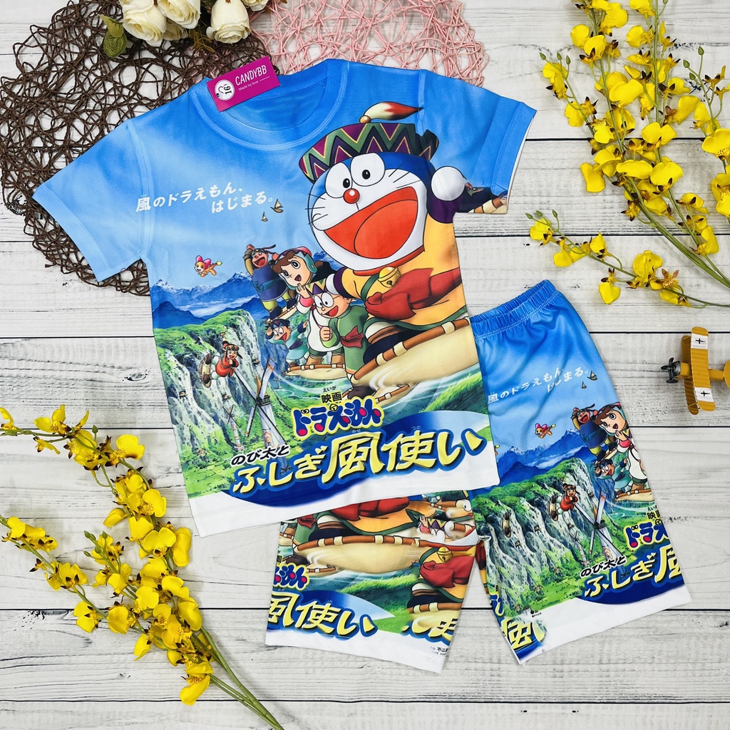Đồ Bộ thun lạnh cho bé, đồ bộ cộc tay cho bé trai in hình Doremon size đại cho bé từ 10 - 60kg