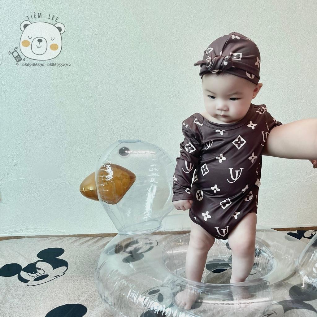 Bộ Đồ Bơi Bikini Liền Thân (LV) Cho Bé Kèm Mũ Đồ Bơi Cho Bé Gái Sơ Sinh (0-3 tuổi)