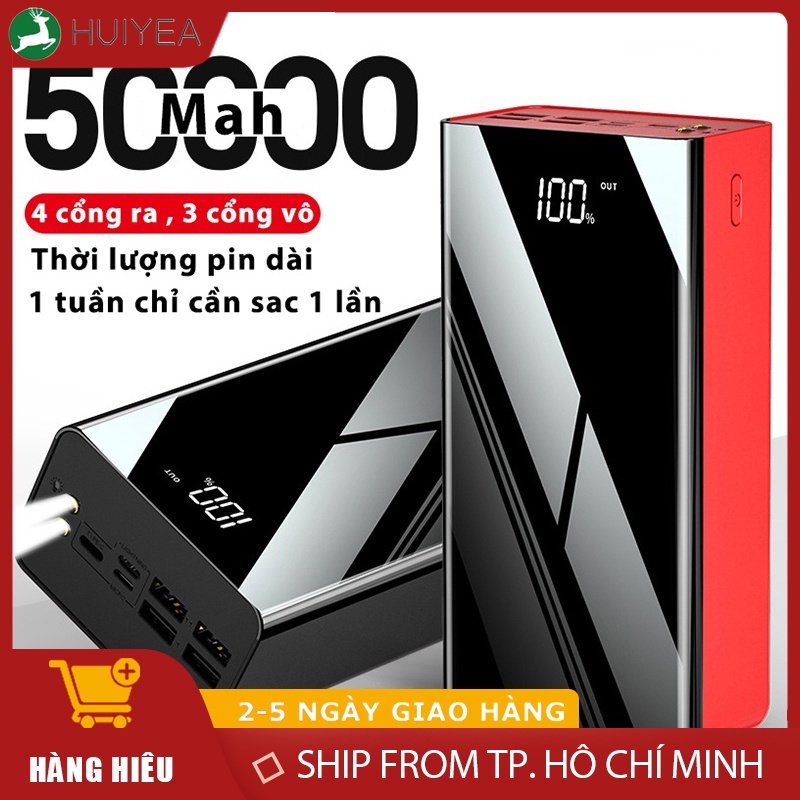 Sạc dự phòng dung lượng lớn 50000mah , trữ pin nhiều , có đèn pin , màn hình led hiện thị phần trăm pin