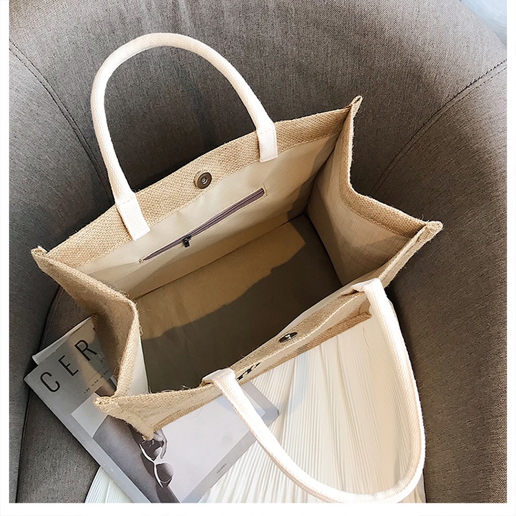 Túi cói merci loại 1 màu sáng, có đệm đáy giữ form túi, có lót