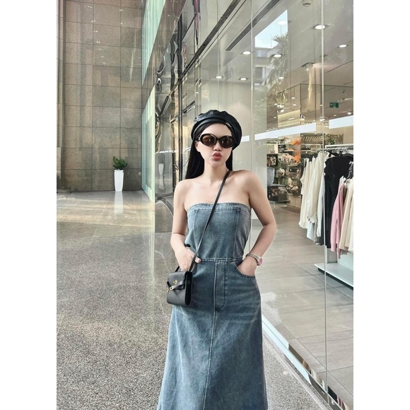 Váy Jean Cup Ngực Chun Eo