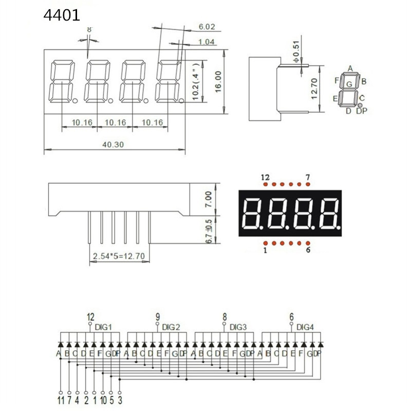 LED 7 thanh 0.4 inch 4 số màu trắng K chung 4041AW