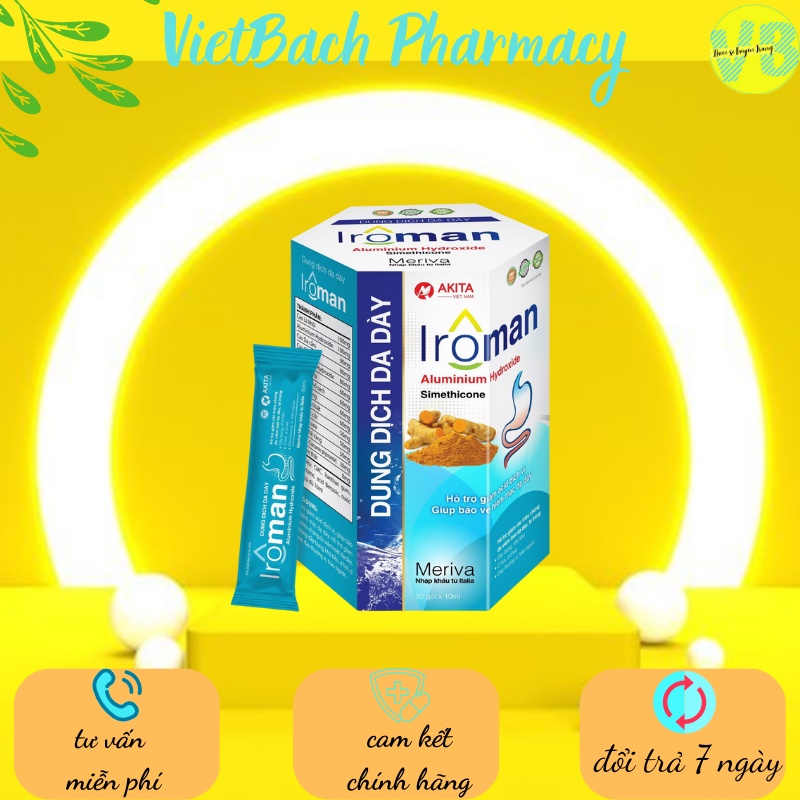 hỗn dịch dạ dày Iroman hỗ trợ trị viêm loét dạ dày, giảm acid dạ dày, hết đau bụng, đầy hơi, khó tiêu, ợ hơi, ợ ch