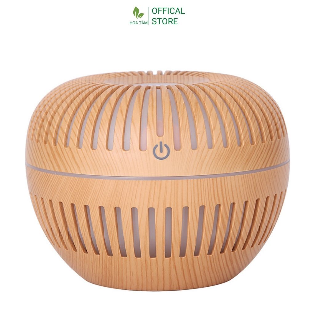 Máy xông tinh dầu phòng ngủ phòng khách, hình quả táo vân gỗ, đèn lồng led 7 màu, dung tích 200ml | BH 6 tháng