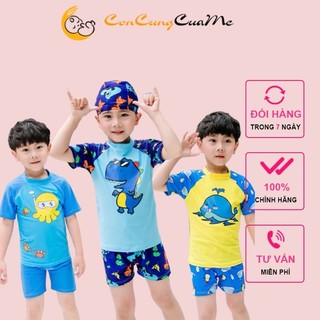 Quần áo bơi trẻ em kèm mũ Bộ đồ bơi, đi biển cho bé trai 1 2 3 4 5 6 7 8 9 10 tuổi