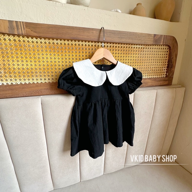 V11 Váy cổ sen trắng Vkid phong cách tiểu thư cho bé gái 5-13kg chất thô cotton