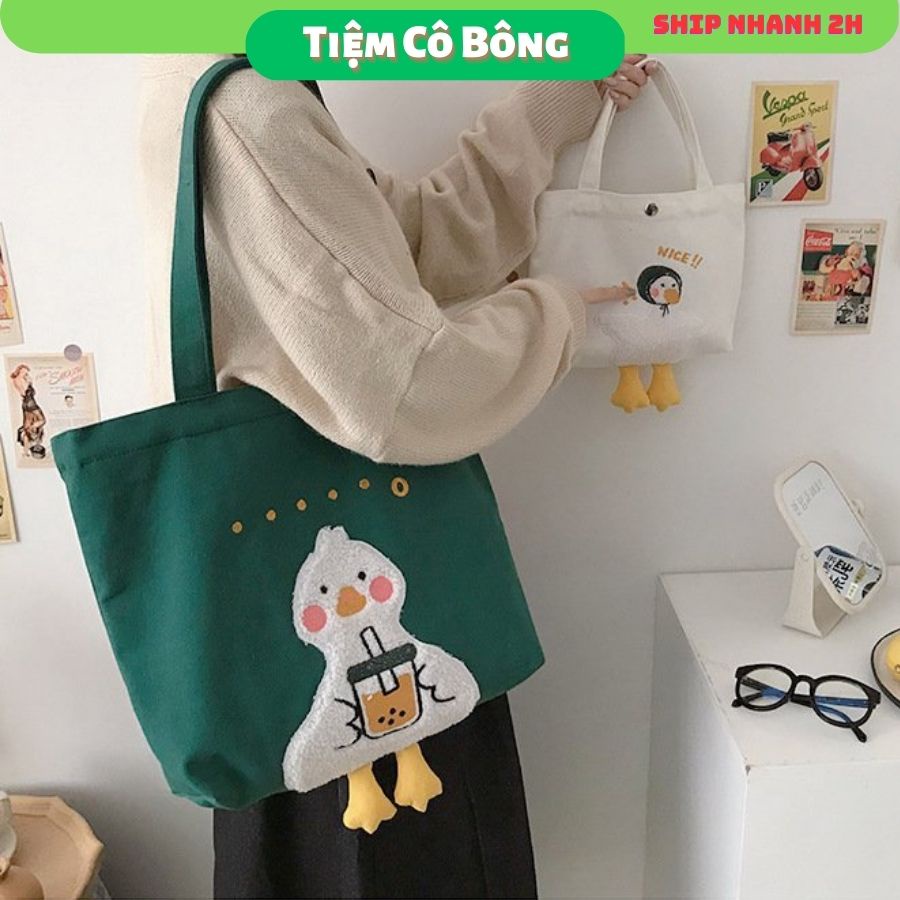 Túi tote thêu hình chú vịt cute