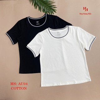 Áo Thun Nữ Cổ Tròn Phối Viền Tay Cổ Cotton 100% Cao Cấp thấm hút mồ hôi tốt, mềm, mịn Hifa: AU04