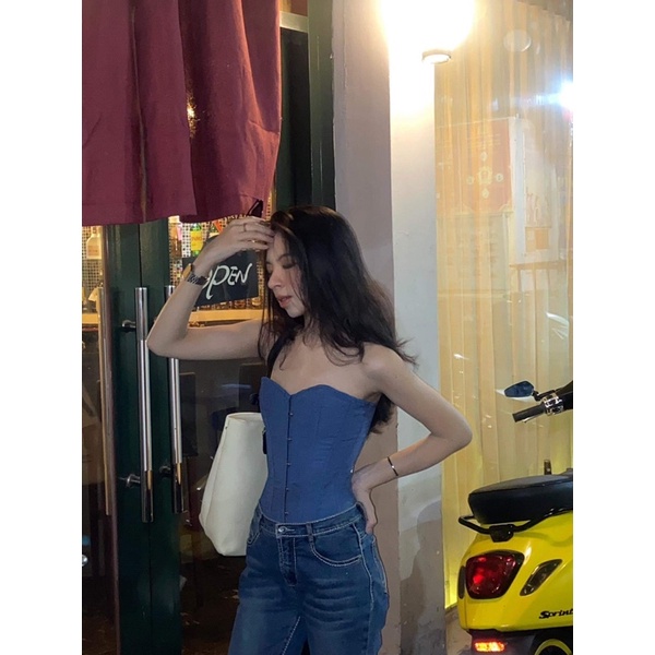 DENIM CORSET RÚT DÂY SIẾT EO