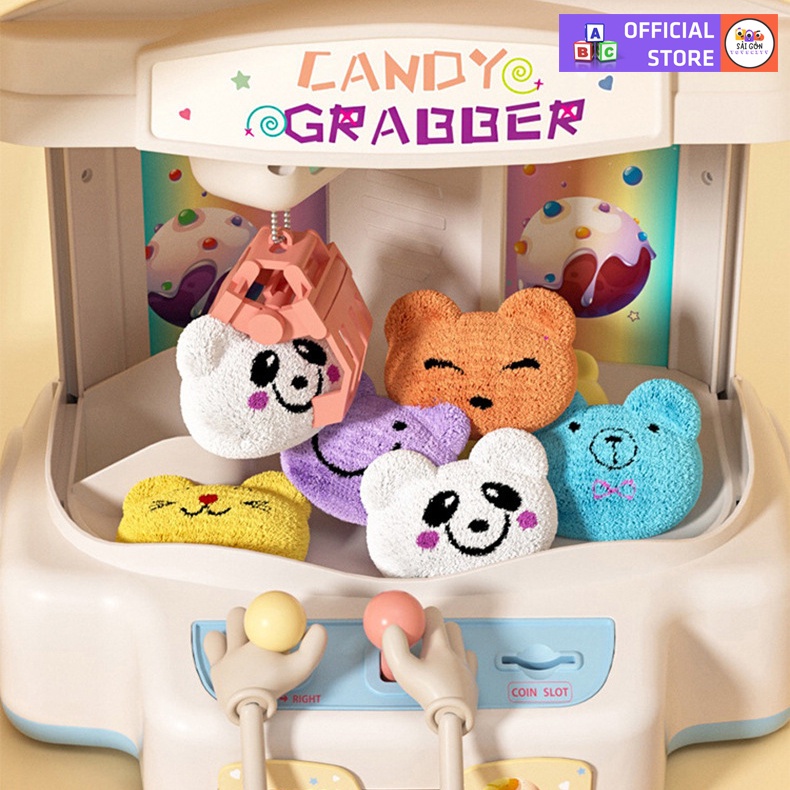 Máy Gắp Thú Bông Mini Cối Xoay Gió Dành Cho Bé Có Nhạc Và Đèn Kèm Xu Đếm Thời Gian, Có Sẵn Nhiều Thú Bông Cho Trẻ Em