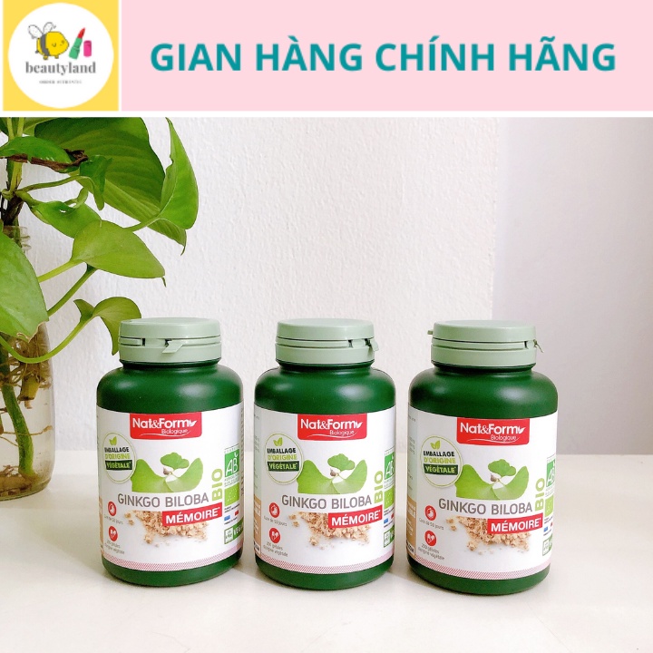 Bổ não Ginkgo Biloba Bio Nat Form tăng cường trí nhớ sản phẩm hữu cơ Pháp hộp 200 viên