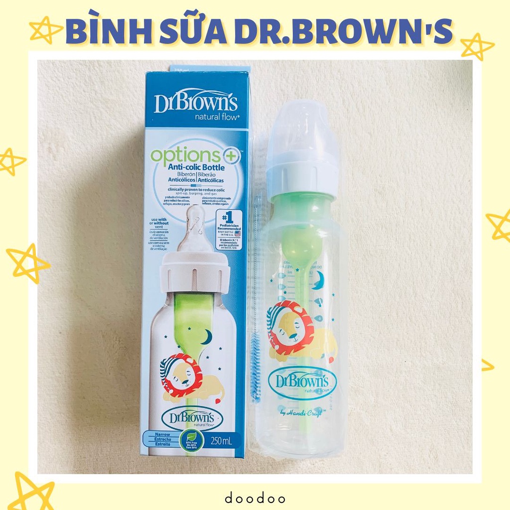 Bình Sữa cổ hẹp Dr Brown's 250ml Deco nhựa PP Option Plus
