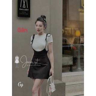 Thun gân- set yếm áo trắng tay ngắn kèm yếm ngoài buộc vai dễ thương