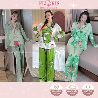 Đồ bộ pijama nữ mặc nhà lụa xước hình khủng long siêu dễ thương 5D cao cấp Floris
