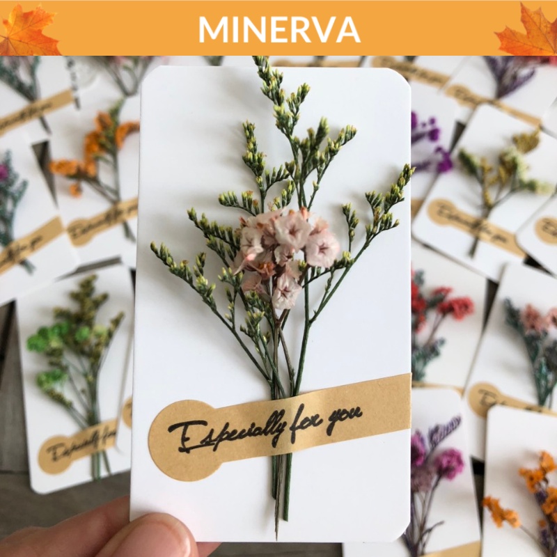 Thiệp hoa khô mini handmade làm quà tặng, trang trí, chúc mừng phong cách vintage HM012 kích thước 9x5 cm