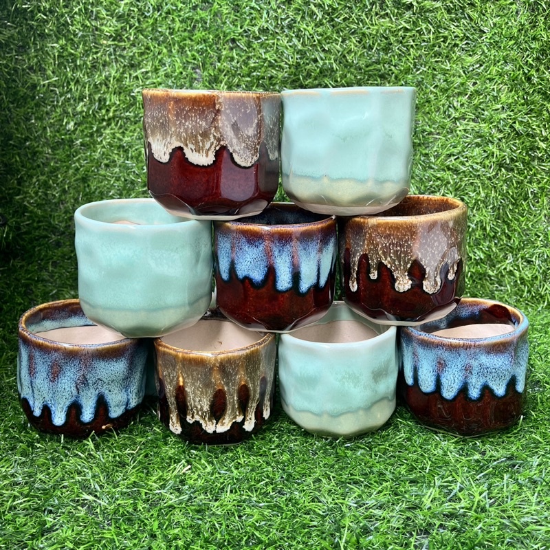 [FREESHIP] Chậu sứ men hỏa biến hình mắt na - Nhiều màu - Solar Garden