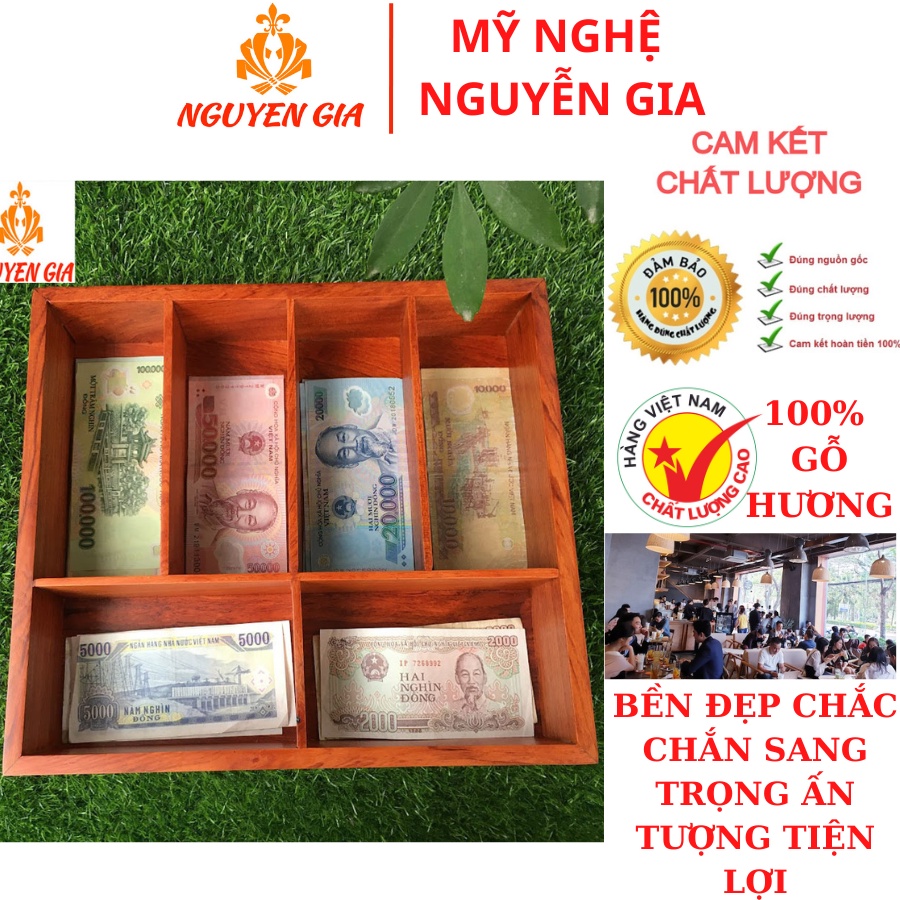Khay đựng tiền thu ngân bằng gỗ hương siêu bền đẹp tiện dụng - khay chia tiền thu ngân