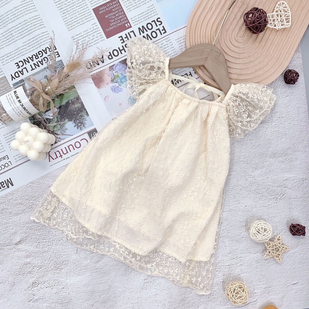 Váy cánh tiên bé gái POPPY KIDS vải ren mềm họa tiết hoa hàng quảng châu cân nặng  BG004
