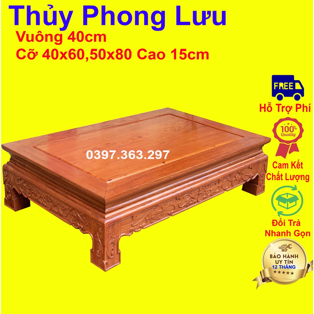 Bàn osin trang trí chiện vuông gỗ hương rát vàng cao cấp cao 14cm