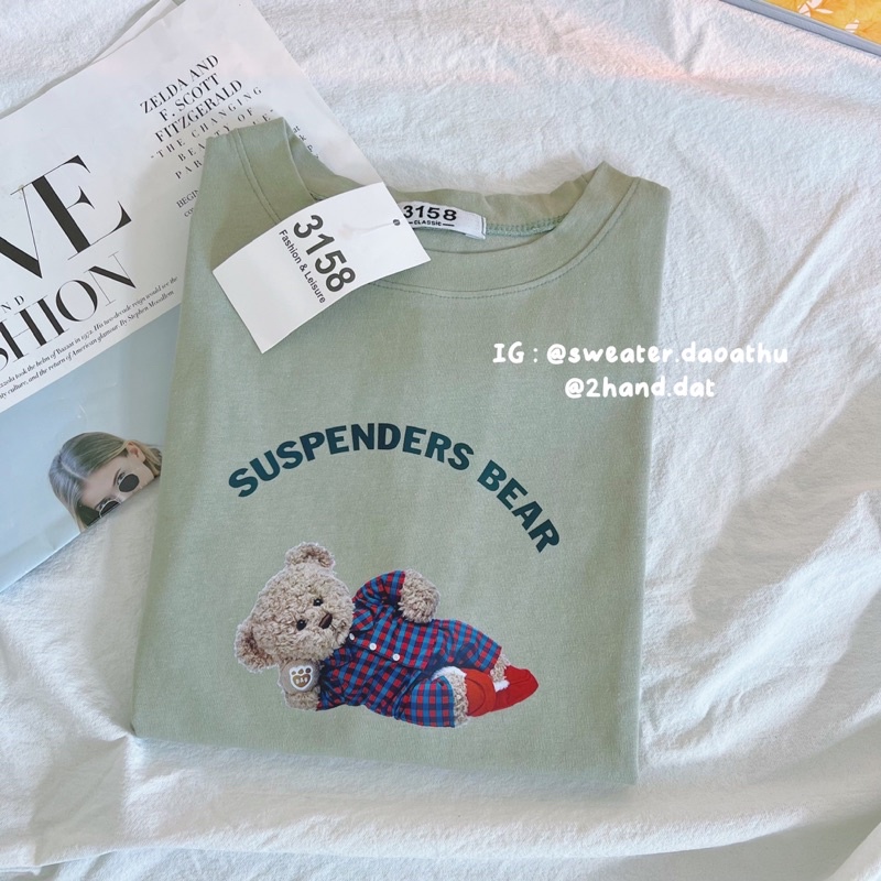 Áo thun 3158 tay lỡ chất cotton khô gấu teddy