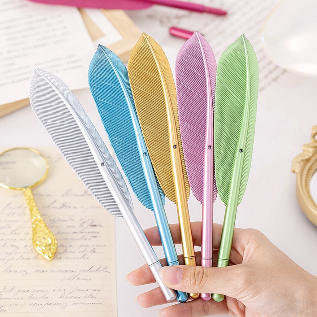 Set 2 Bút Mực Gel Hình Lông Vũ Màu Sắc Ánh Kim Độc Đáo