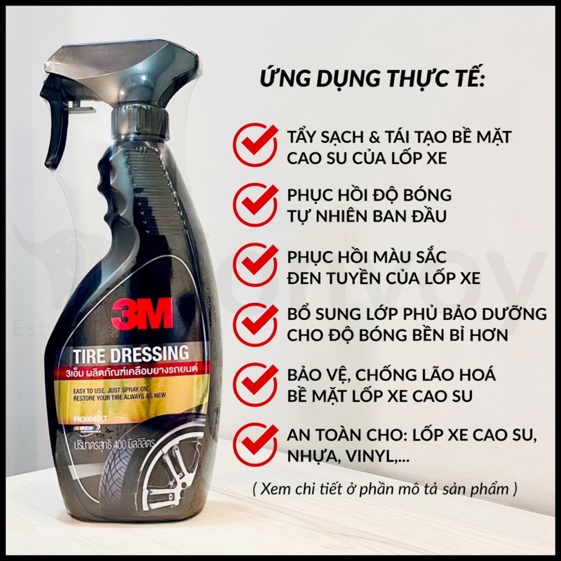 Chai xịt bảo dưỡng và phủ bóng lốp xe 3M 39042LT Tire Dressing, chuyên dụng cho ô tô , xe máy , phục hồi cao su hiệu quả