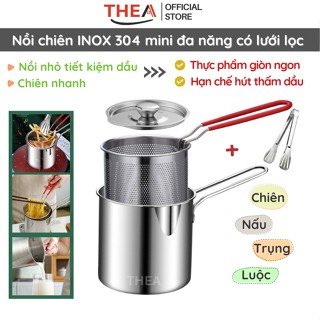 Nồi chiên nhúng ngập dầu mini đa năng, chiên khoai tây chiên, trụng bún, hủ tiếu, luộc, nấu bằng inox 304 bền bỉ - THEA