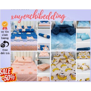 Bộ 5 món chăn ga gối cotton poly- ga giường bo chun theo kích thước m2,m4,m5,m6,m8,2m2