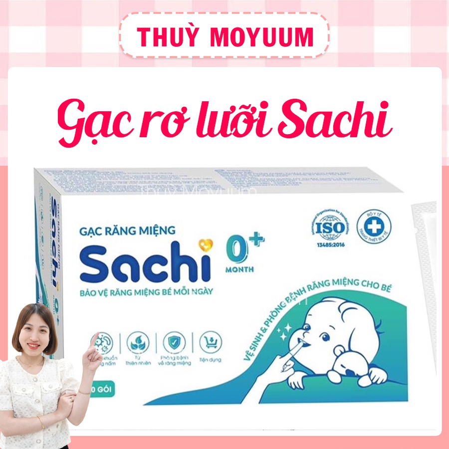 Gạc rơ lưỡi Sachi dịch chiết lá hẹ - Vệ sinh răng miệng cho bé - Hộp 30 gói