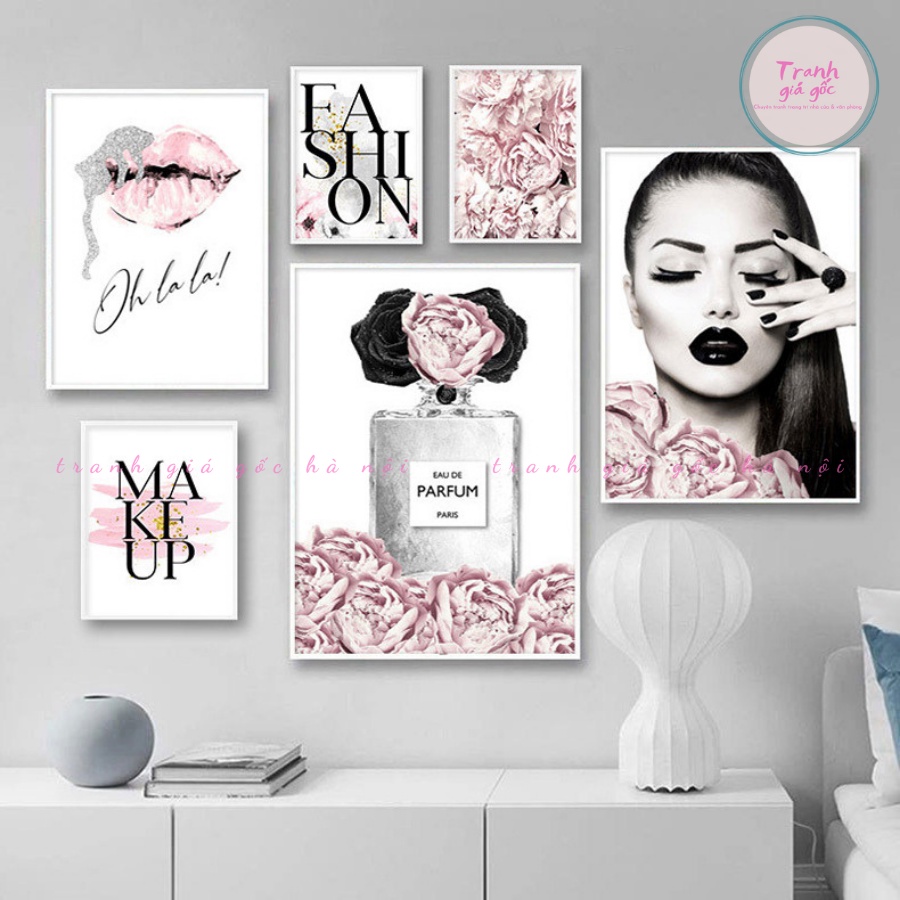 Tranh trang trí tiệm makeup shop thời trang nước hoa sành điệu chất liệu vải canvas có khung chắc chắn tặng đinh treo
