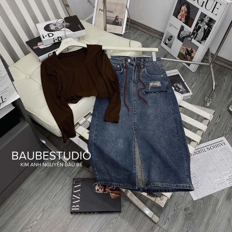 Chân váy jean chữ A ngắn hot hit sang chảnh đủ size SML huyên híp