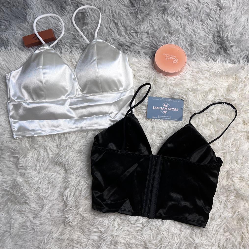 Áo Bra Ngực 2 dây satin dáng dài SAM SAM Đệm Lót Mút Mỏng Phi Bóng 8 Móc Cài Sau Cao Cấp Free size 32-34-36-38 vừa | BigBuy360 - bigbuy360.vn