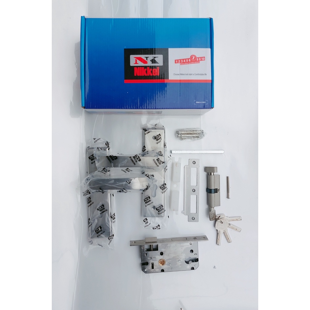 Khóa tay gạt inox SUS 304 cửa phòng, cửa vệ sinh hiệu Nikkei