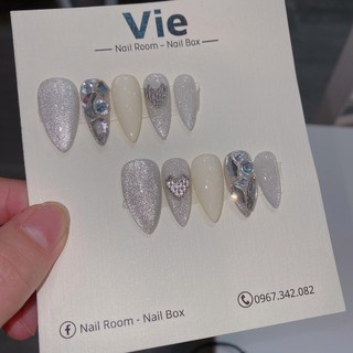 [A33] Nail box mắt mèo kim cương phối đá