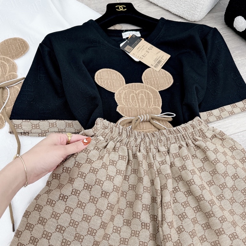 [ 𝐅𝐑𝐄𝐄 𝐒𝐇𝐈𝐏 ] Set áo phông Micky mix quần sooc BB siêu xinh Áo xốp dập nổi QC hoạ tiết chuẩn mẫu, hình đáp nổi sịn sò