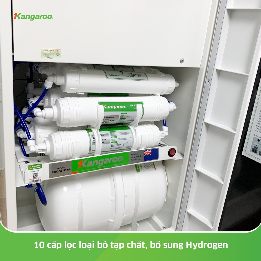 [MIỄN PHÍ LẮP ĐẶT] Máy lọc nước Hydrogen Kangaroo RO 10 lõi 2 vòi 3 chức năng vỏ tủ VTU màu đen KG100HK