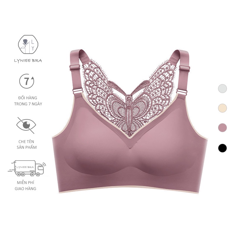 Áo lót bra đúc su nữ nâng ngực sexy không gọng họa tiết cánh bướm ren cách điệu LYNIEE BRA VN079