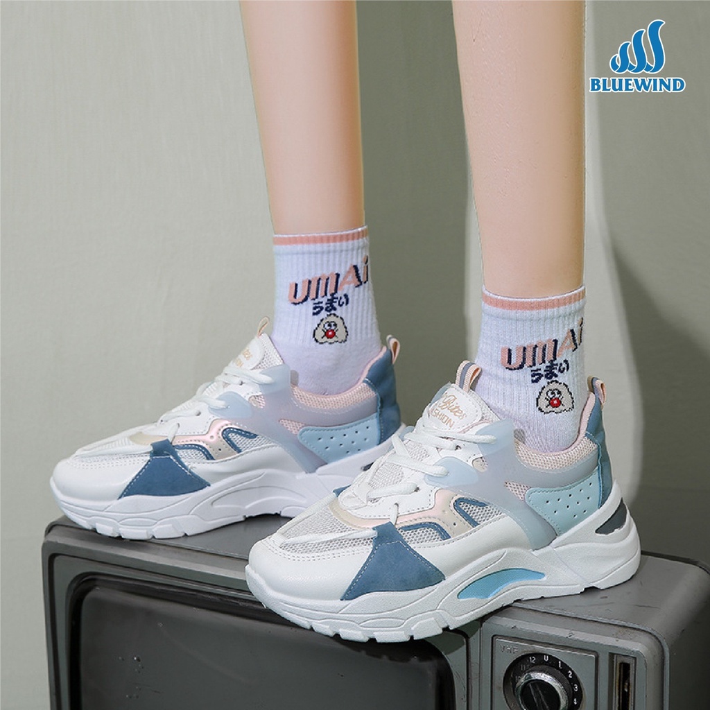 Giày Sneaker Nữ BLUEWIND Phối Da Cao Cấp Độn Đế Tôn Dáng 68796