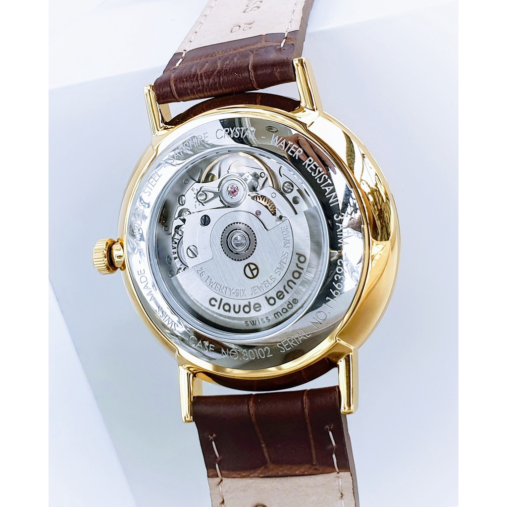 Đồng hồ chính hãng nam Claude Bernard - Máy cơ tự động - Kính Sapphire - Dây da